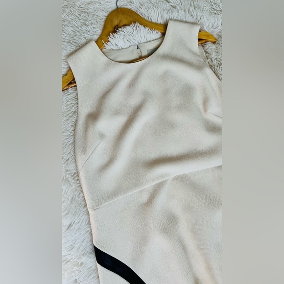 J Crew NWT Sleeveless Sheath Dress Cream Black Faux Leather Stretch Size 16 - Picture 8 of 16